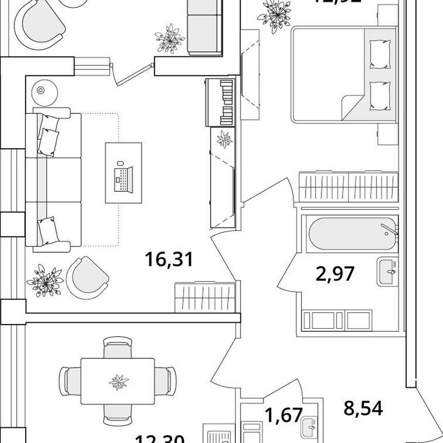 2-к. квартира, 58,6 м², 13/18 эт.