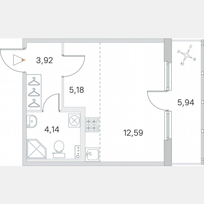 Квартира-студия, 28,8 м², 1/4 эт.