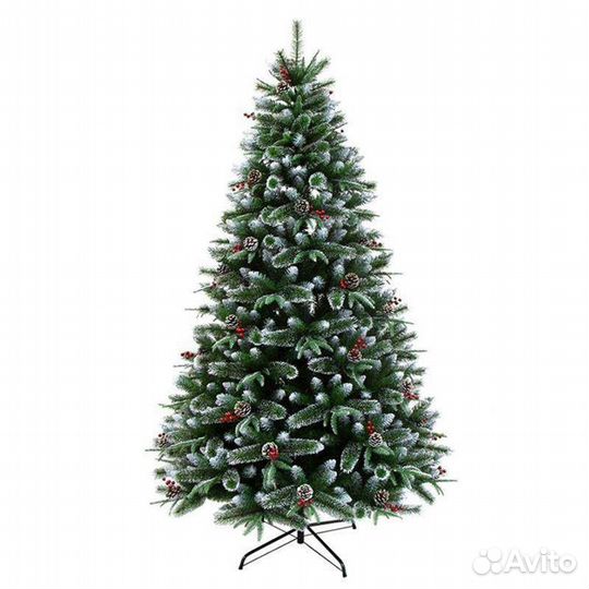 Елка с шишками и ягодками заснеженная 240см