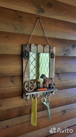 Зеркало деревенское для бани,скворечник декор