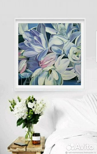 Картина маслом цветы магнолии 50х50