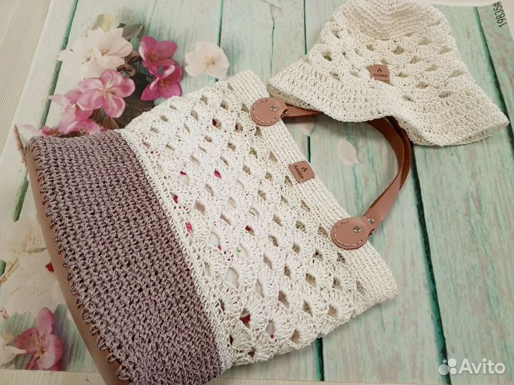 Сумка тоут вязаная из рафии