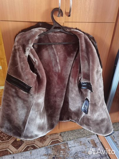 Кожаная дубленка мужская коричневая