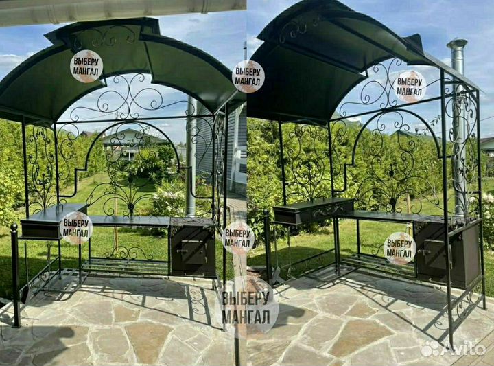 Мангал с крышей и печью под казан