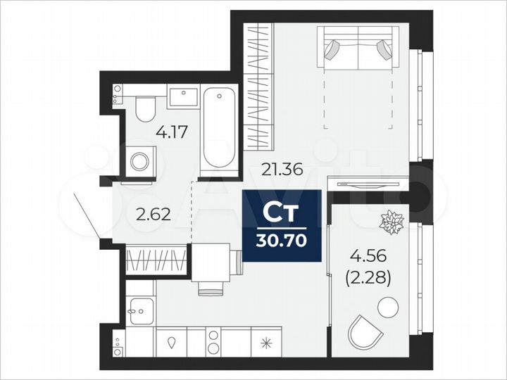 Квартира-студия, 30,7 м², 14/22 эт.