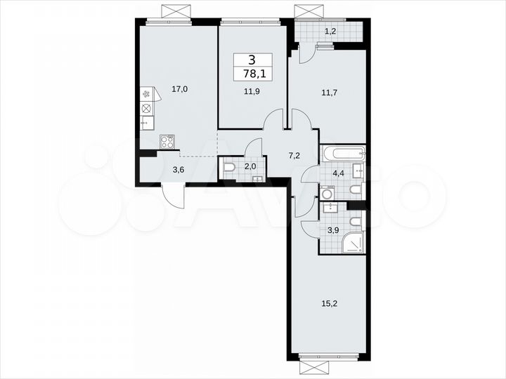 3-к. квартира, 78,1 м², 7/17 эт.