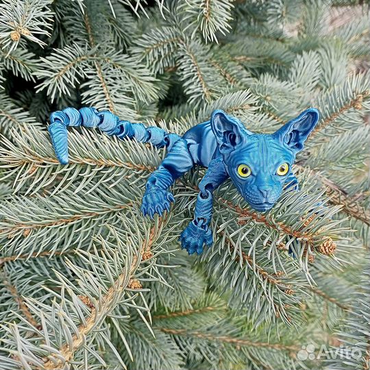 Подвижная игрушка котёнок сфинкс синий металлик