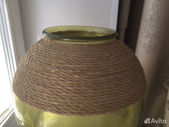 Огромная ваза банка зеленое стекло