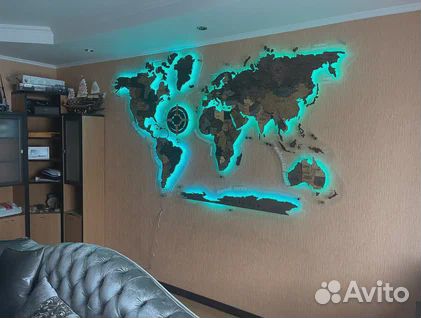 Карта мира на стену с подсветкой