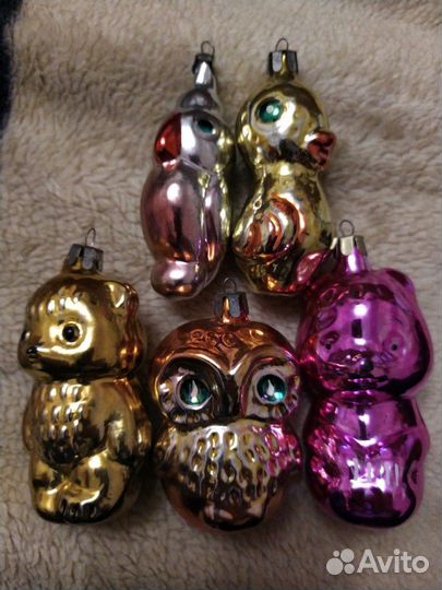 Елочные игрушки СССР сова, медвежата,попугай,утено