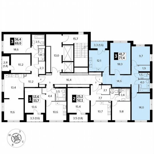 3-к. квартира, 77,4 м², 9/23 эт.