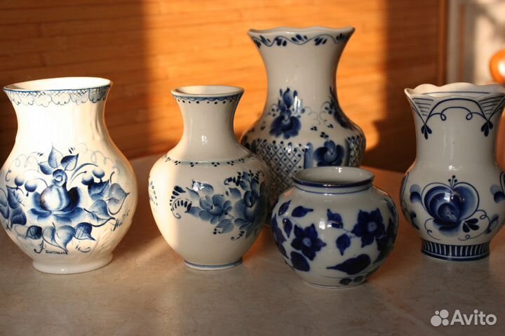 Гжель, чашки, банки, вазочки, чайницы