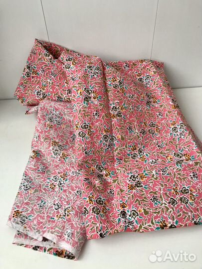 2 отреза ткани х/б(розовый и в полоску )