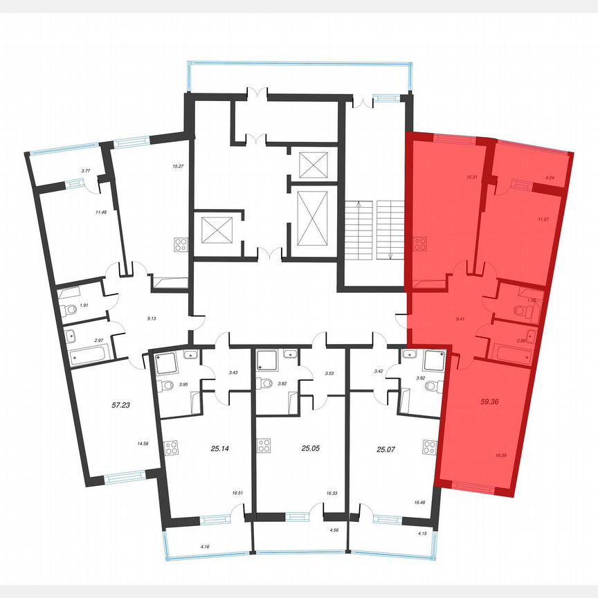 2-к. квартира, 61,5 м², 8/22 эт.