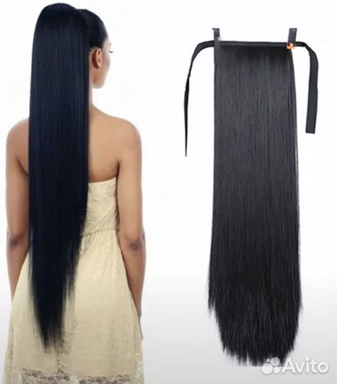 Накладной хвост черный термоволокно 60 см, 75 см