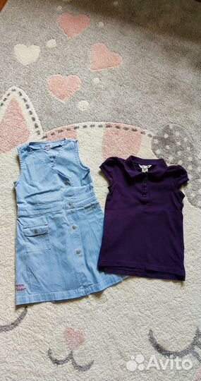 Платье сарафан и футболка поло р.98