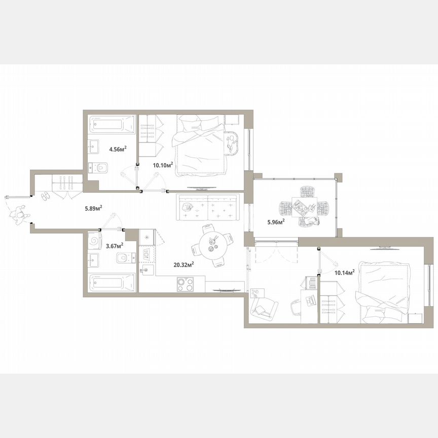 2-к. квартира, 57,7 м², 5/12 эт.