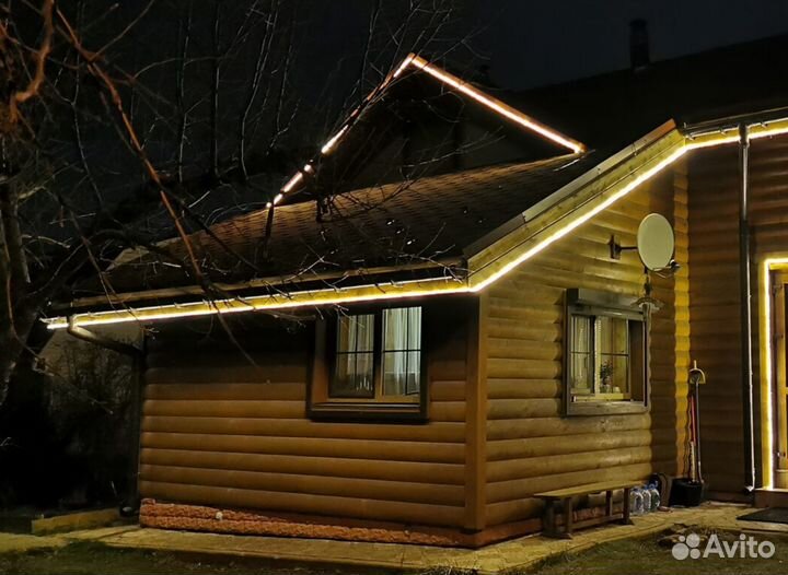 Украшение дома гирляндами, фасадное освещение