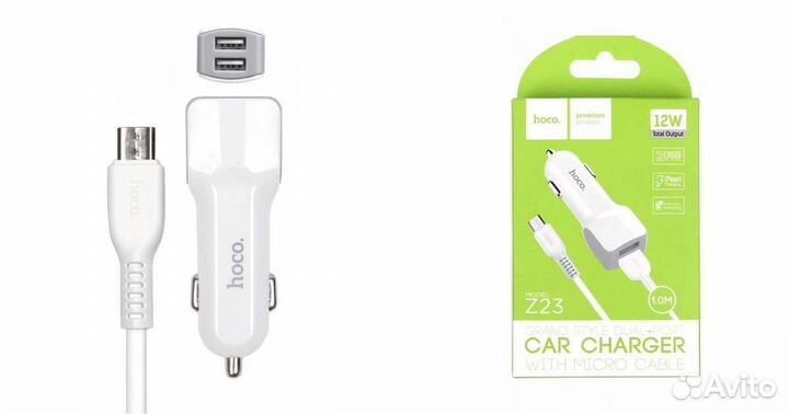 Авто зу 2USB + кабель Micro hoco2400mAh цвет белый