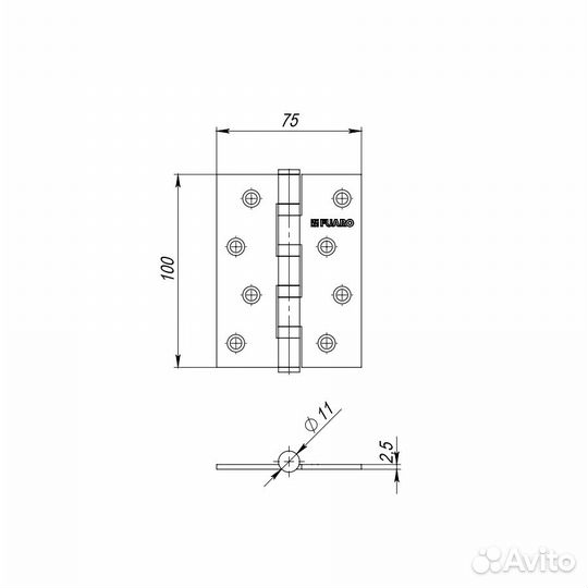 Петля IN4400U-BL ас (4BB/BL 100x75x2,5) медь блист