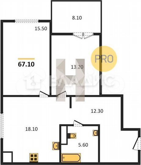 2-к. квартира, 67,1 м², 7/16 эт.
