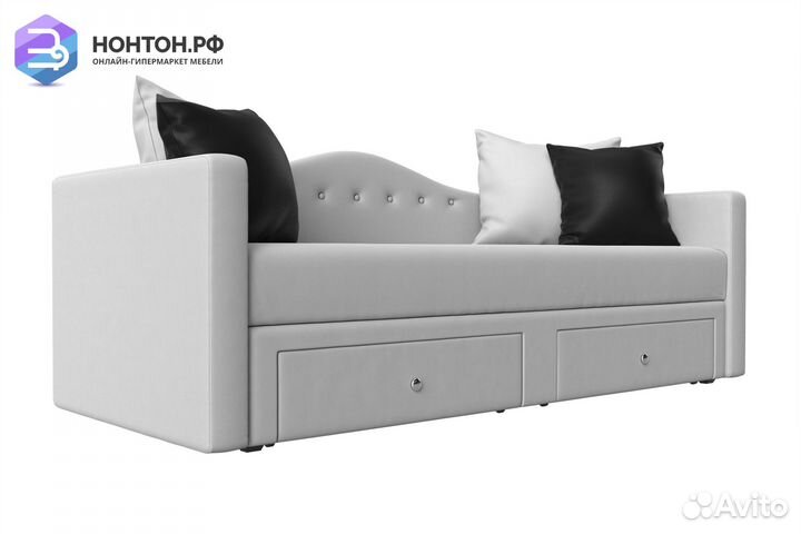 Детский прямой диван Дориан экокожа белый / черный