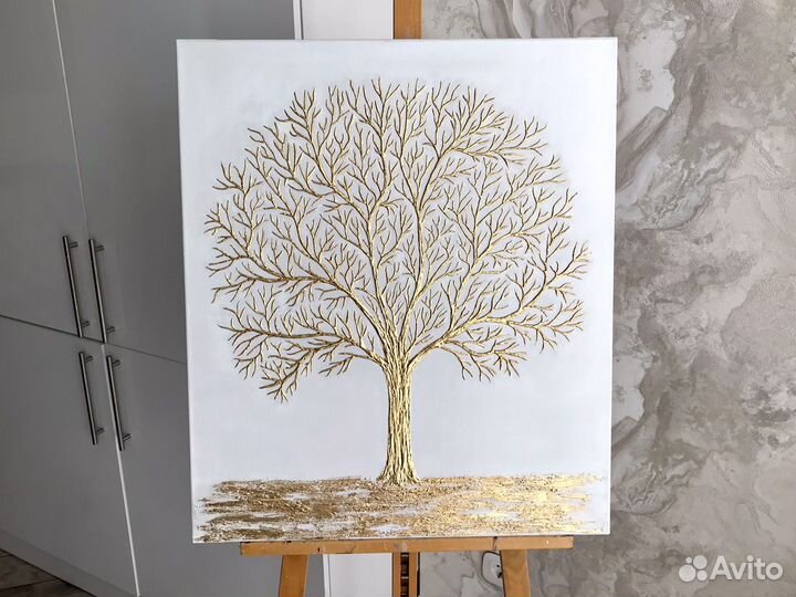 Объемная картина маслом Золотое дерево