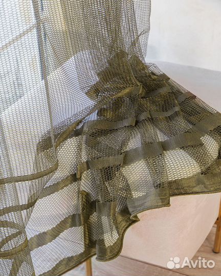 Тюль фрида хаки готовый на окна пошив