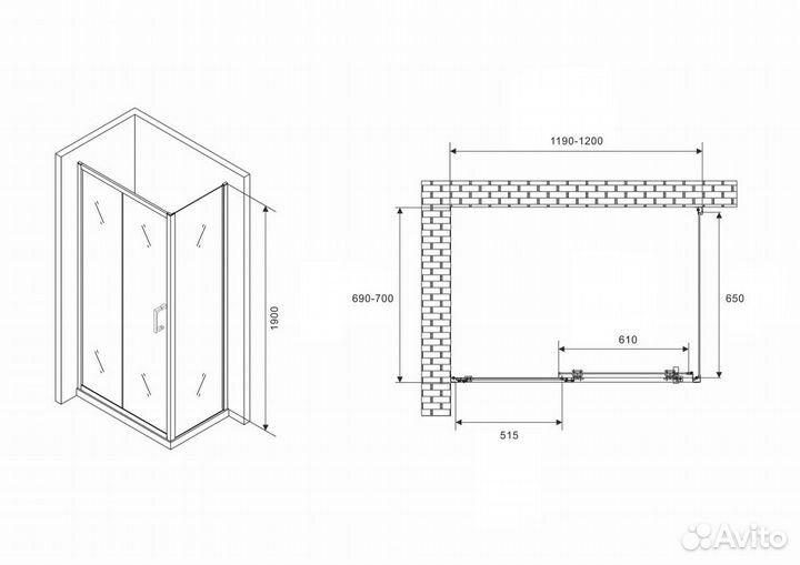 Душевое ограждение Abber Schwarzer Diamant AG30120