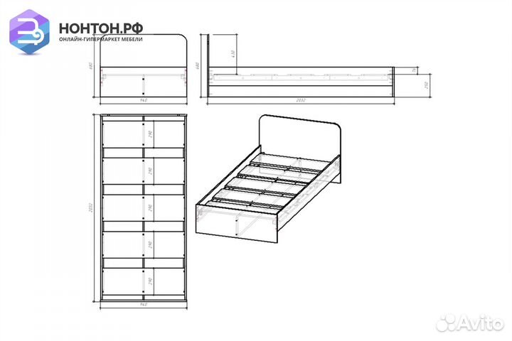 Кровать Кубо белый / грин грей софт