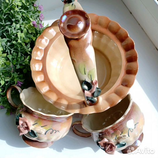 Кофейные чашки и конфетница ручная работа керамика