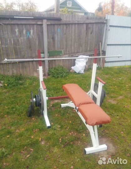 Скамья для жима со стойками и штангой бу