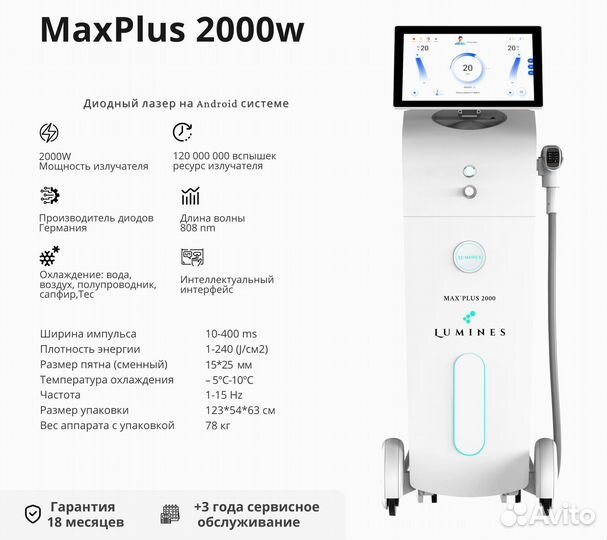 Диодный лазер для эпиляции люминес Max’Plus 2000вт