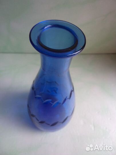Вазочка.Толстое синее стекло