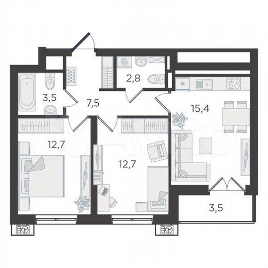 2-к. квартира, 56,2 м², 10/24 эт.