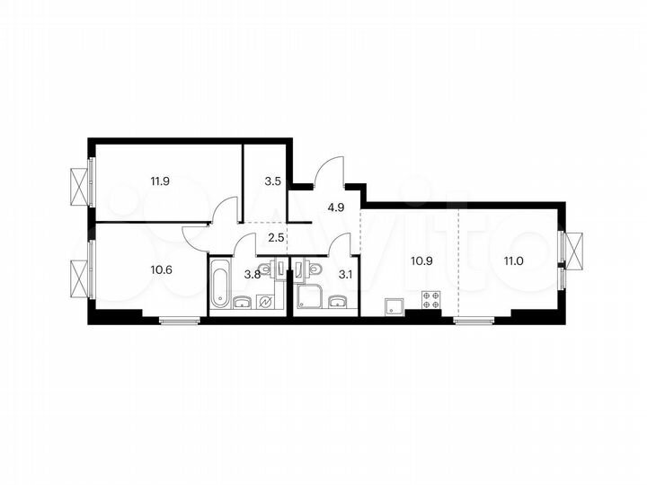 3-к. квартира, 62,2 м², 19/25 эт.