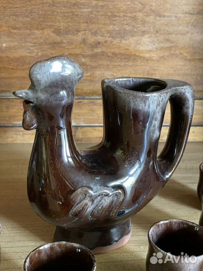 Графин петух и 6 стопок керамика