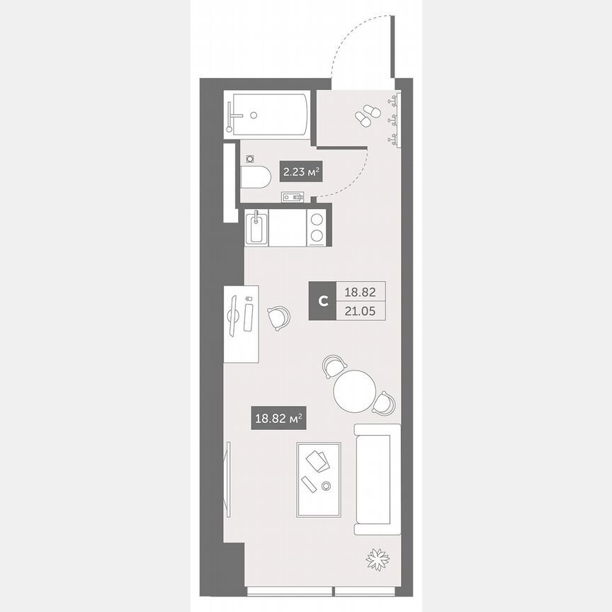 1-к. апартаменты, 21,1 м², 2/13 эт.