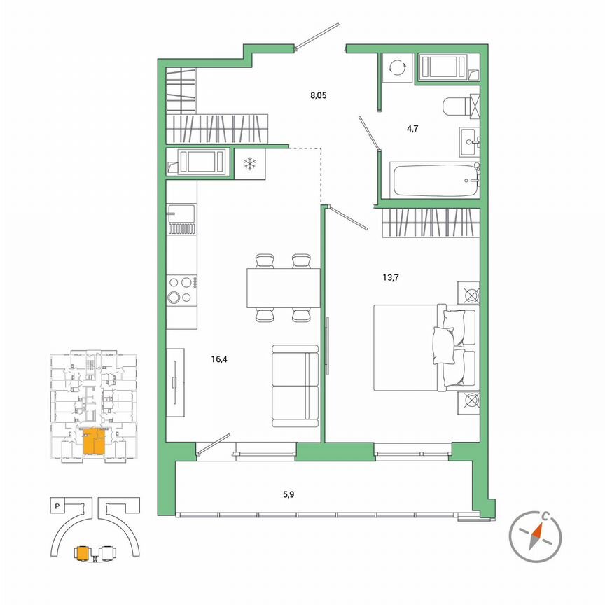 1-к. квартира, 45,8 м², 14/25 эт.