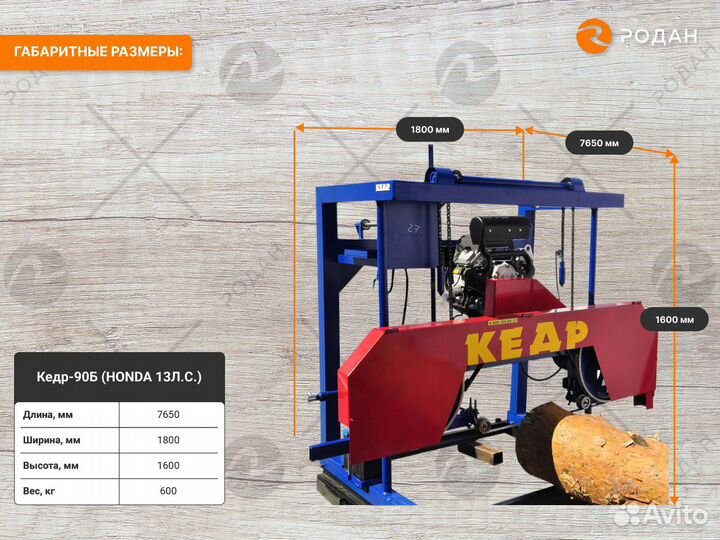 Ленточная пилорама «Кедр-90 Б» Honda 13л/с