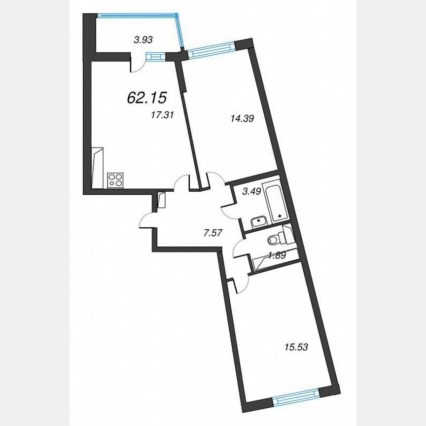 2-к. квартира, 64,1 м², 14/22 эт.