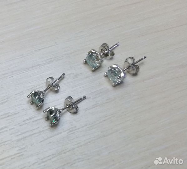 Серьги пусеты с муассанитами 1 ct, 2 ct