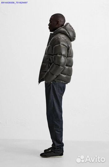 Пуховик Zara x Moncler глянцевый Хаки (Арт.88818)