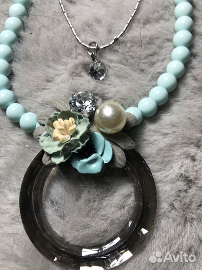Новое шикарное нежное колье под голубой жемчуг