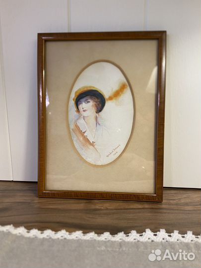 Антикварная акварель Англия 1914