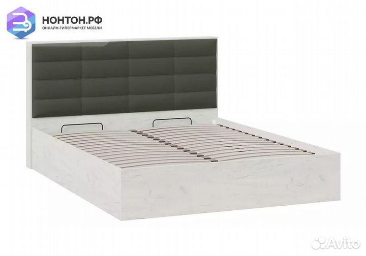 Кровать Агата дуб крафт белый / велюр серый