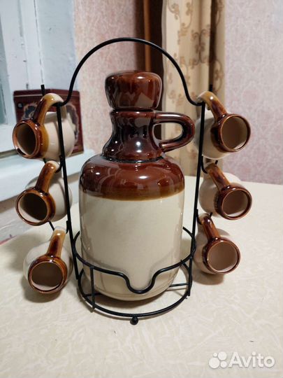 Керамический бочонок (графин) и 6 кружек керамика