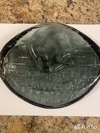 Плакетка настольная стекло Ленин 1870-1970 г