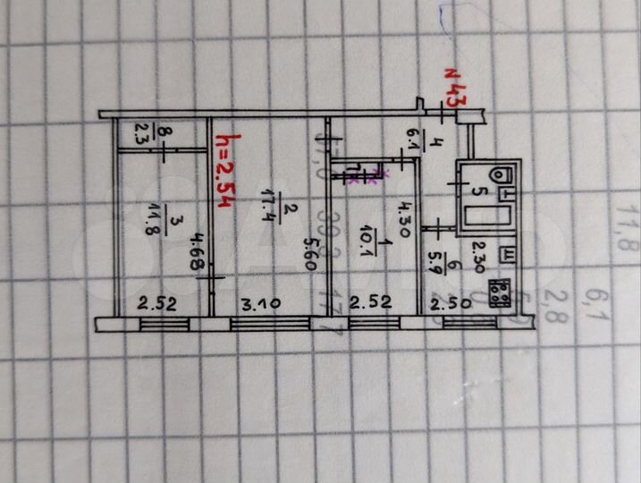 3-к. квартира, 57 м², 5/5 эт.