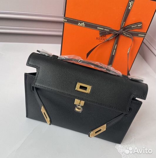 Сумка hermes kelly pochette в коже Epsom черная